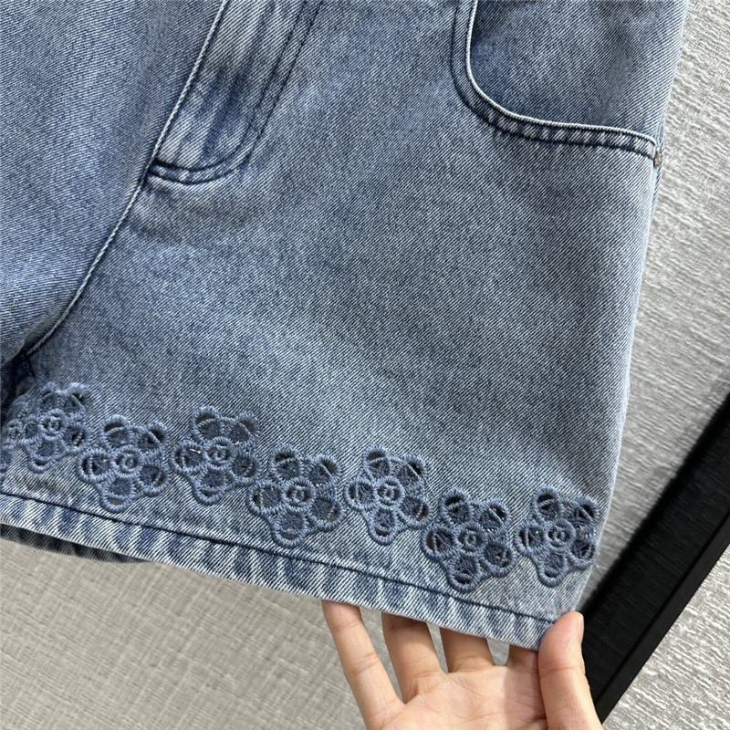 Ch**el hollow embroidered denim shorts replica clothes