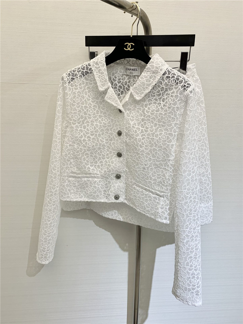 Chanel Hollow Camellia Cardigan in White