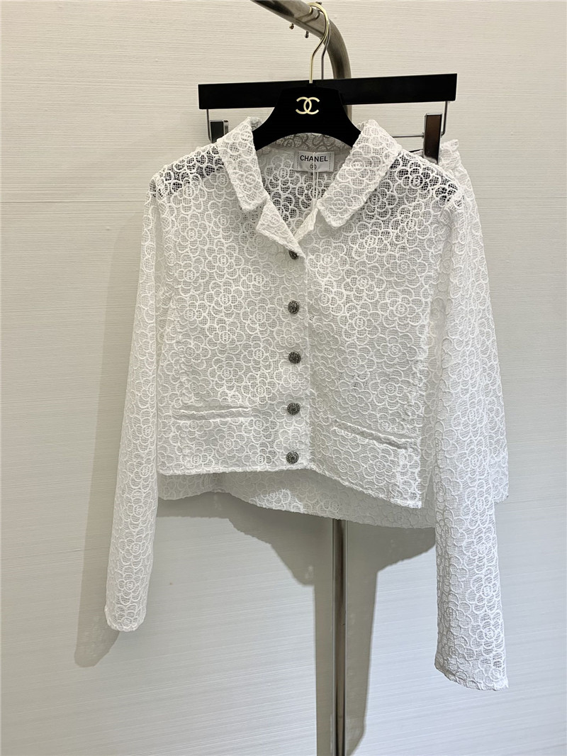 Chanel Hollow Camellia Cardigan in White