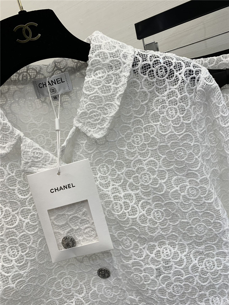 Chanel Hollow Camellia Cardigan in White
