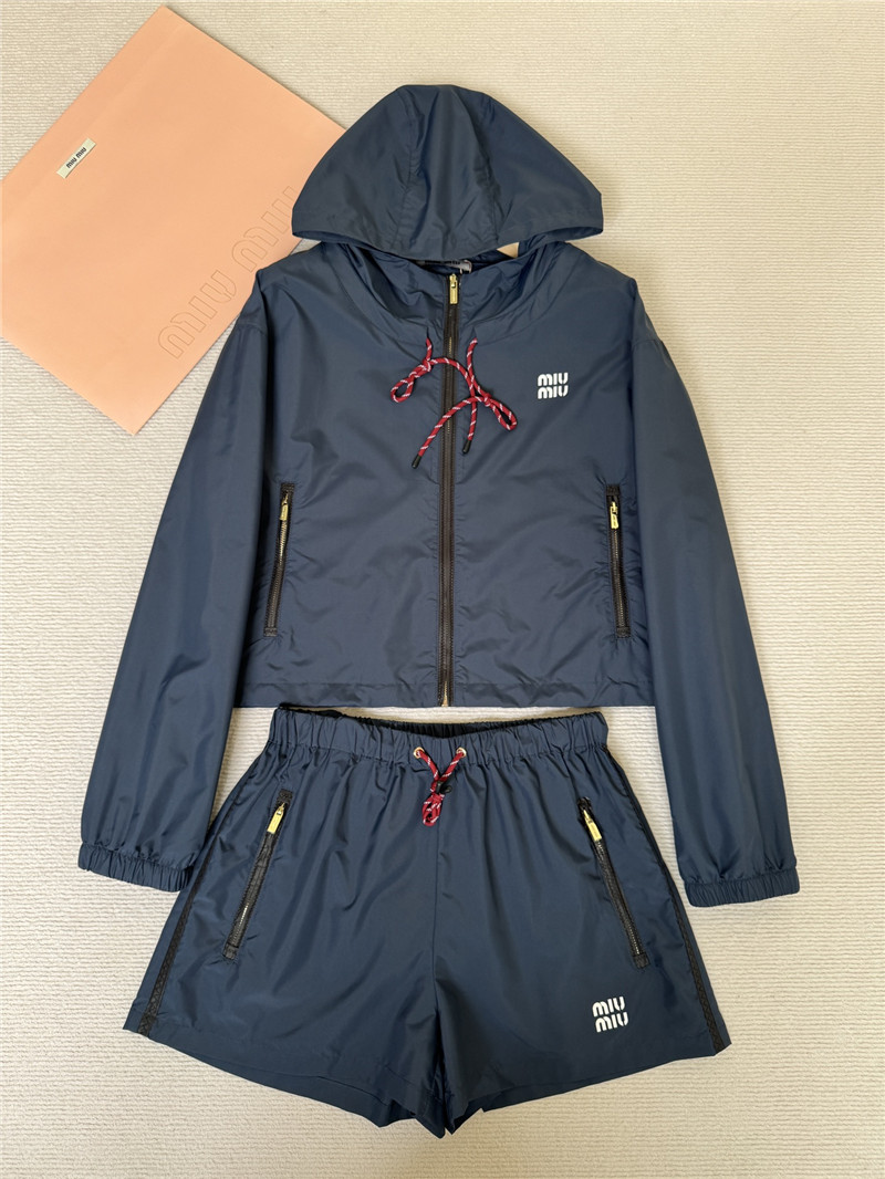M1um1u nylon jacket + high waist shorts replica clothing