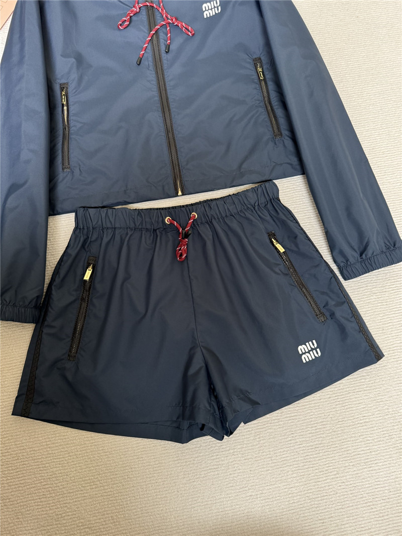 M1um1u nylon jacket + high waist shorts replica clothing
