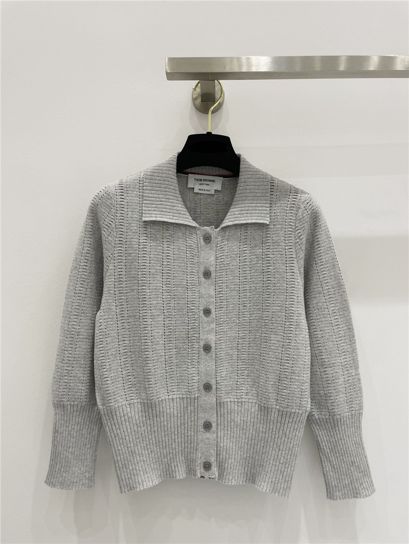 Thom Browne Short Knitted Cardigan in Grey