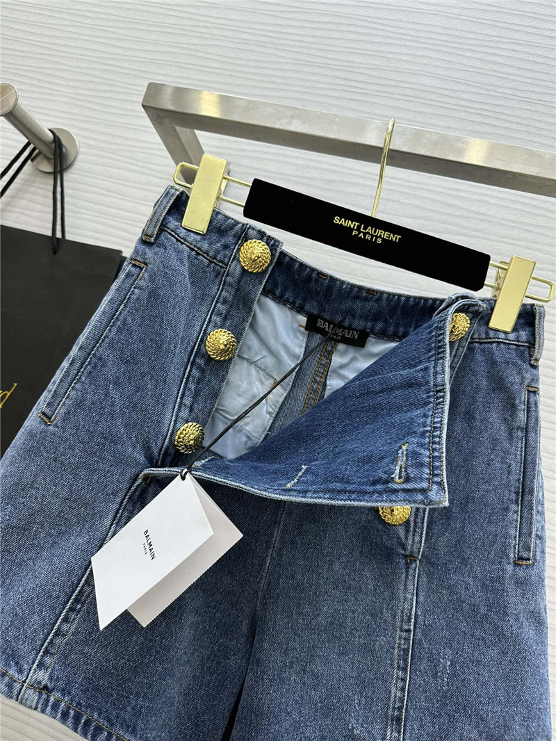 Balmain metal buckle denim shorts replica clothing