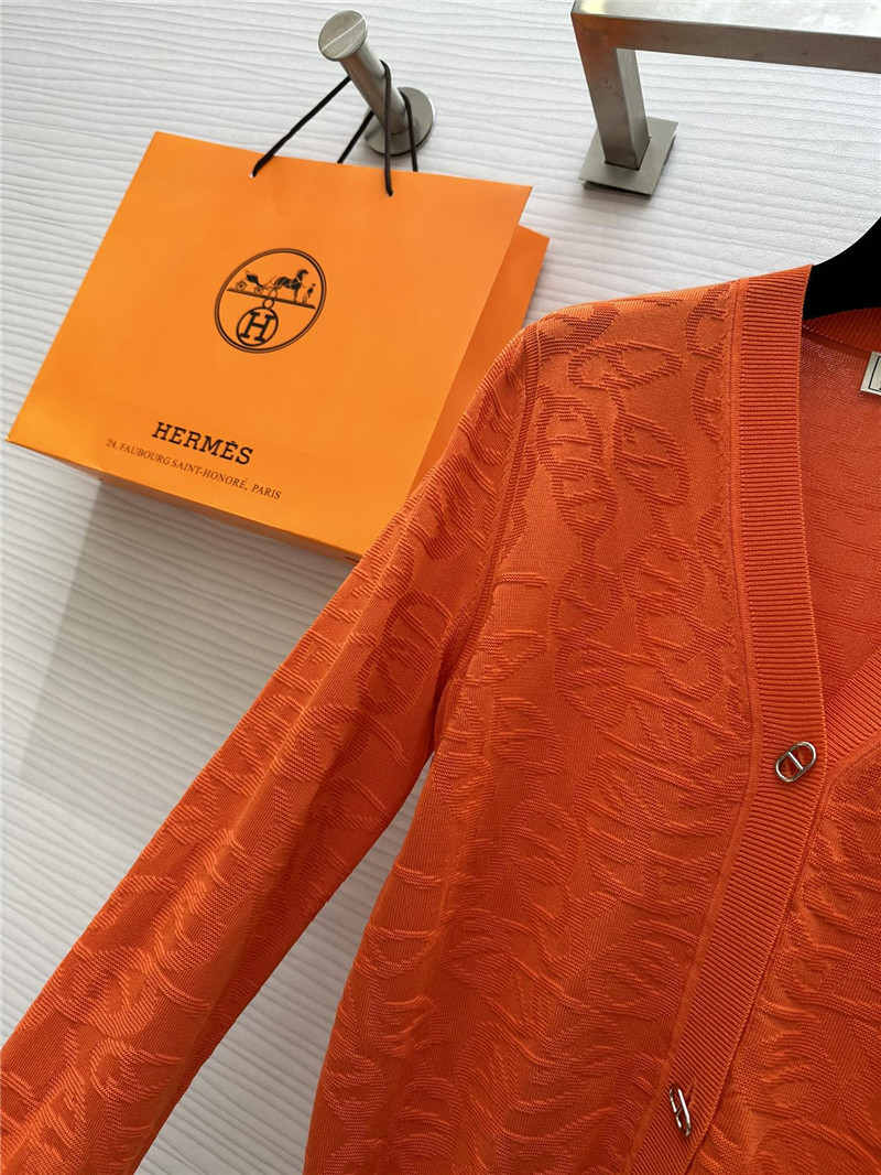 H**me5 v-neck orange monogram jacquard cardigan