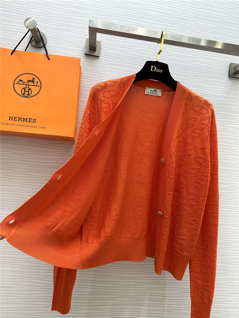 H**me5 v-neck orange monogram jacquard cardigan