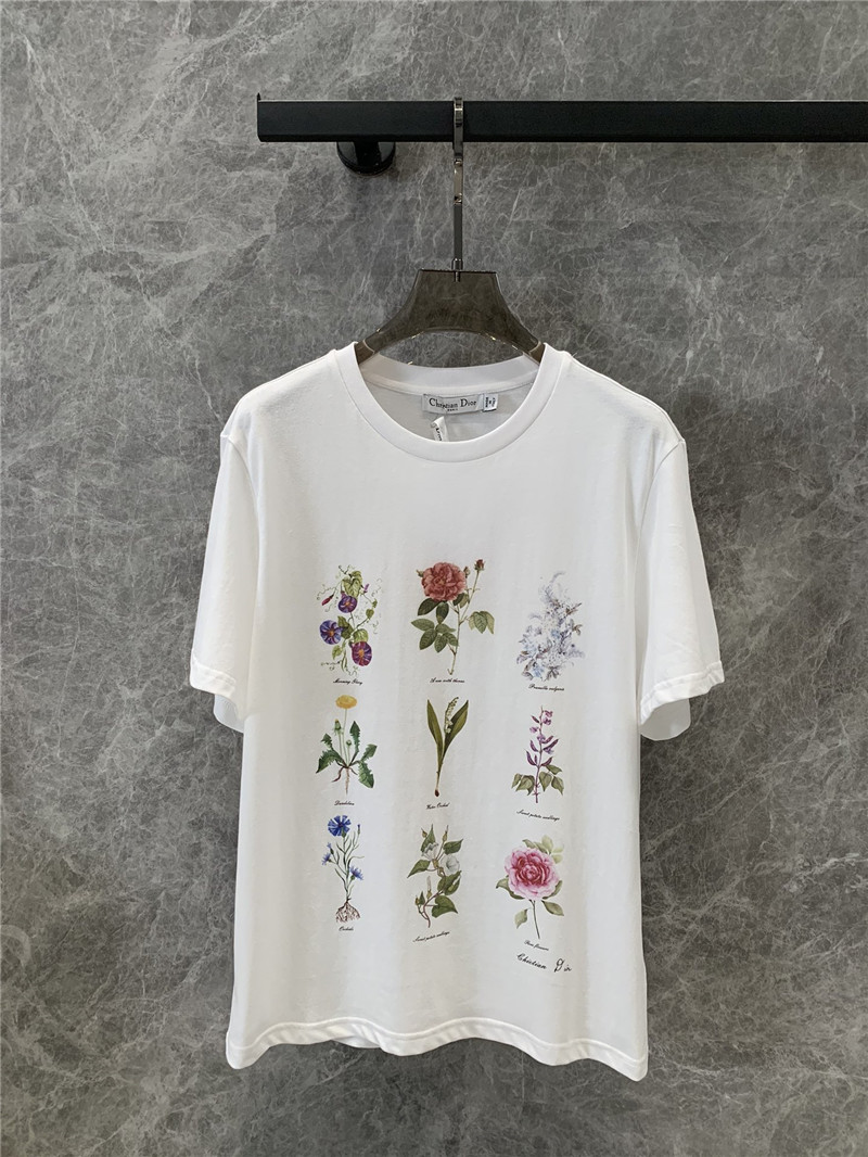 dior botanical print round neck short-sleeved T-shirt replica clothing