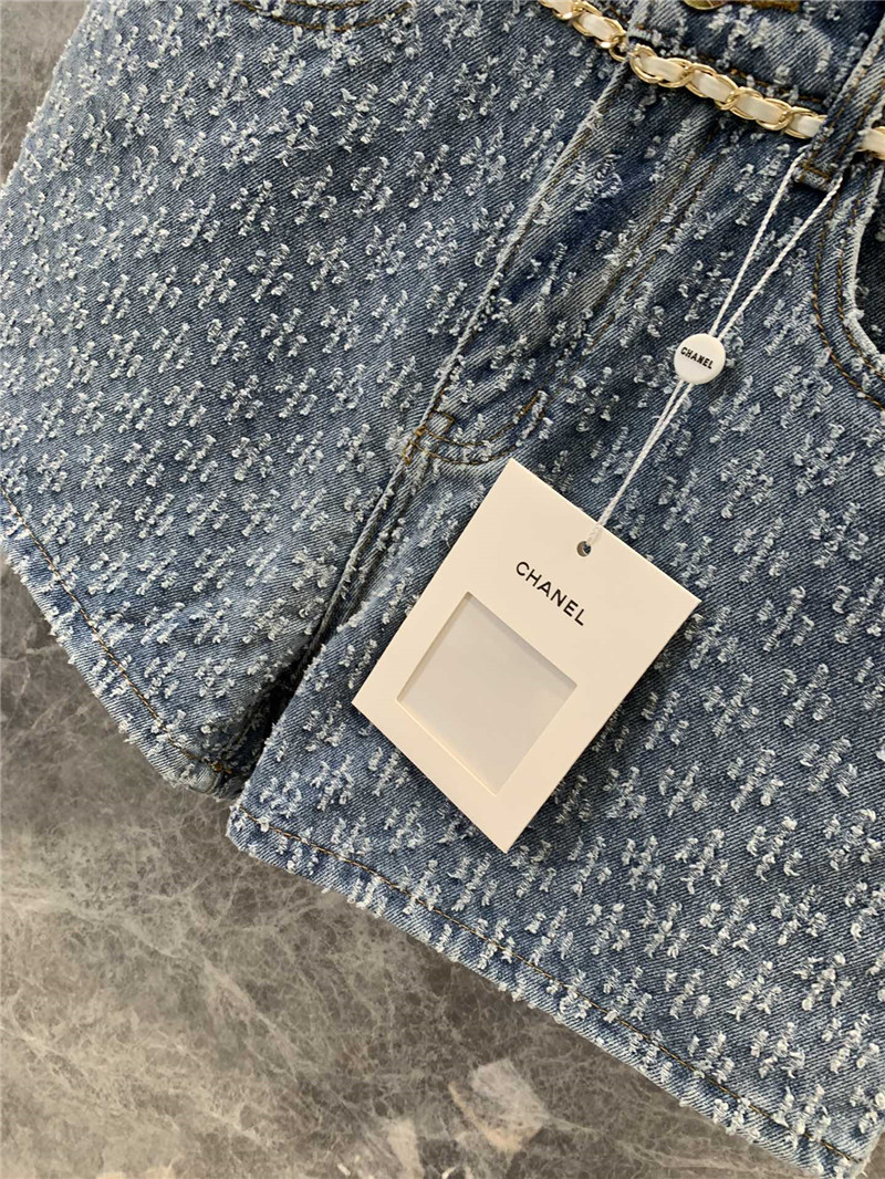 Ch**el back pocket logo denim shorts replica clothes