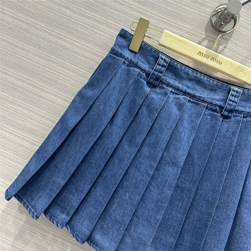 M1um1u denim low waist pleated short skirt replica clothing