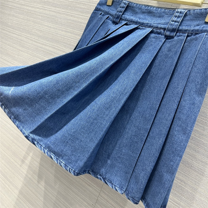 M1um1u denim low waist pleated short skirt replica clothing