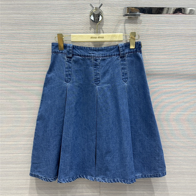 miumiu denim low waist pleated midi skirt replica clothes