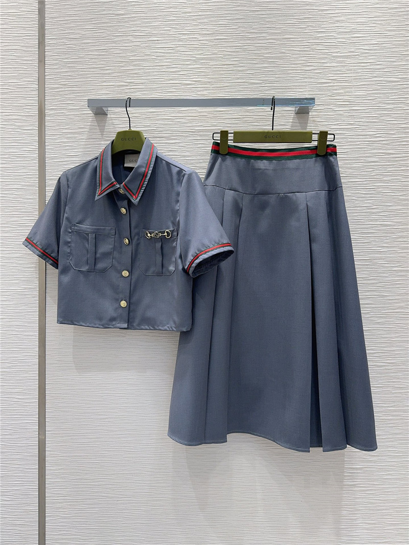 Gucci preppy shirt top + pleated skirt set replica clothes