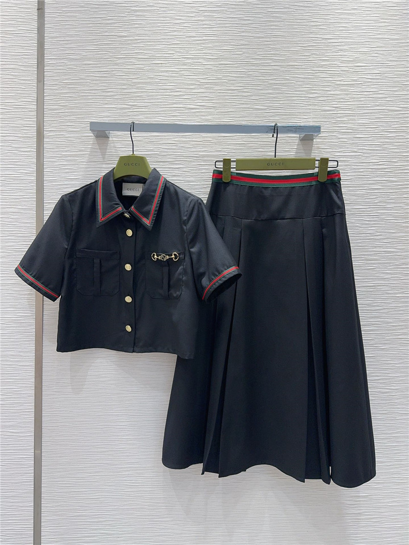 Gucci preppy shirt top + pleated skirt set replica clothes