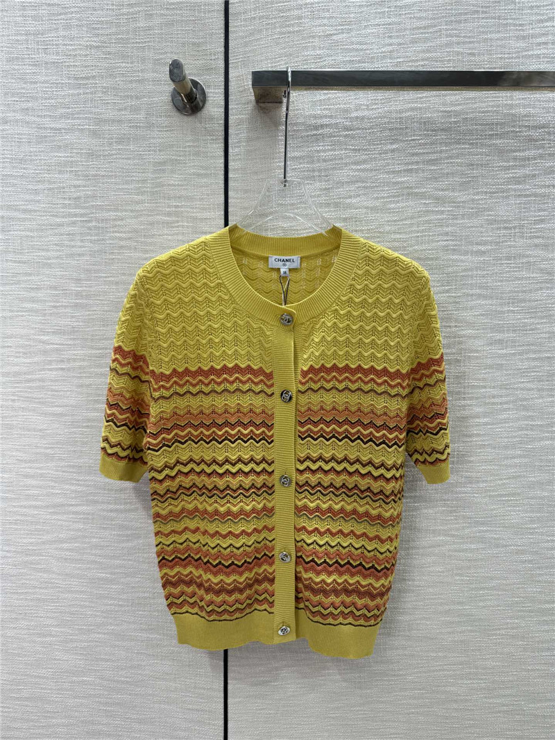 Chanel Wavy Knitted Short-Sleeve Cardigan