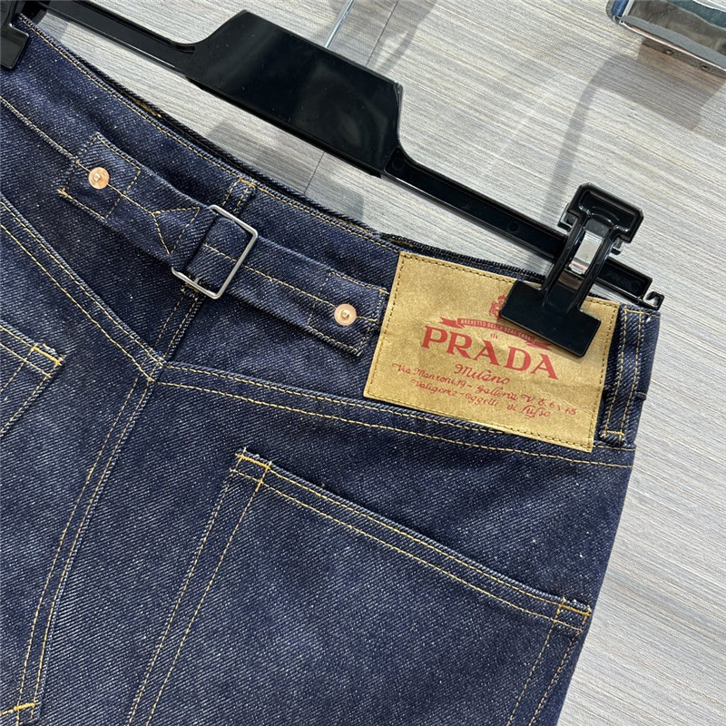 Pra*a original color denim mini skirt replica clothes