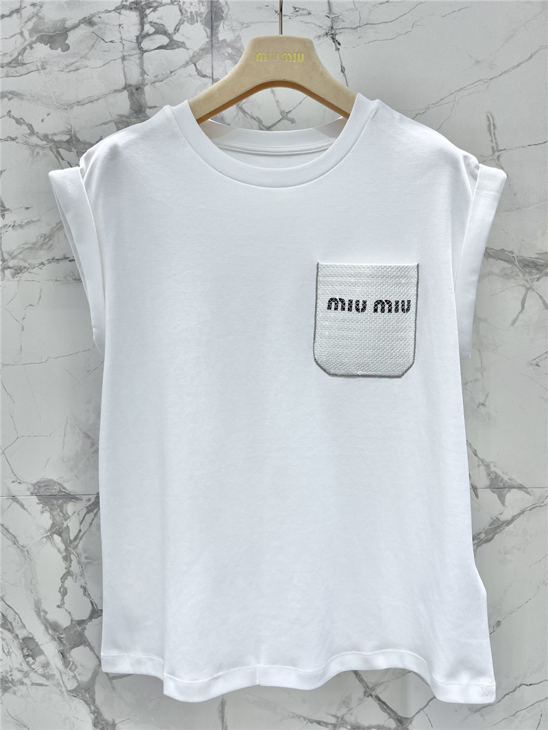 M1um1u embroidered pocket sleeveless top replicas clothes