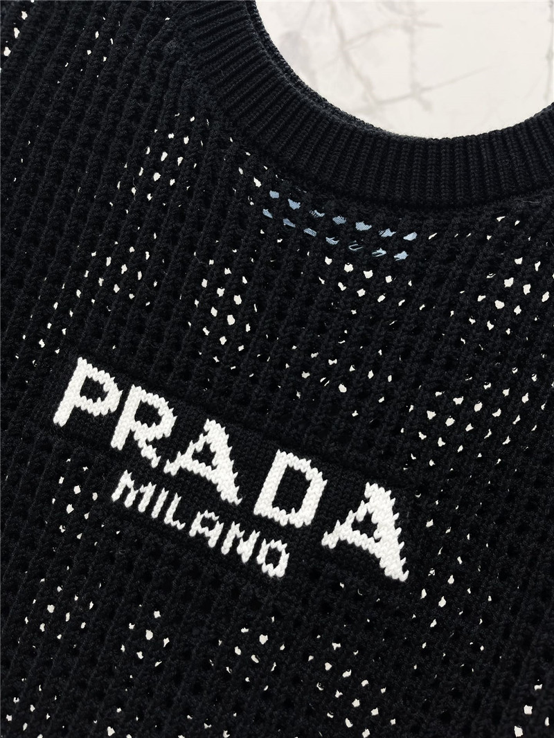 Pra*a hollow knitted vest replica designer clothes