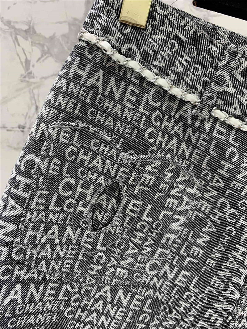 Ch**el full logo jacquard denim trousers replicas clothes