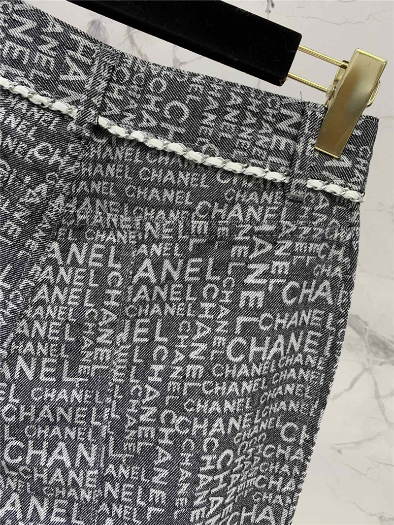 Ch**el full logo jacquard denim trousers replicas clothes