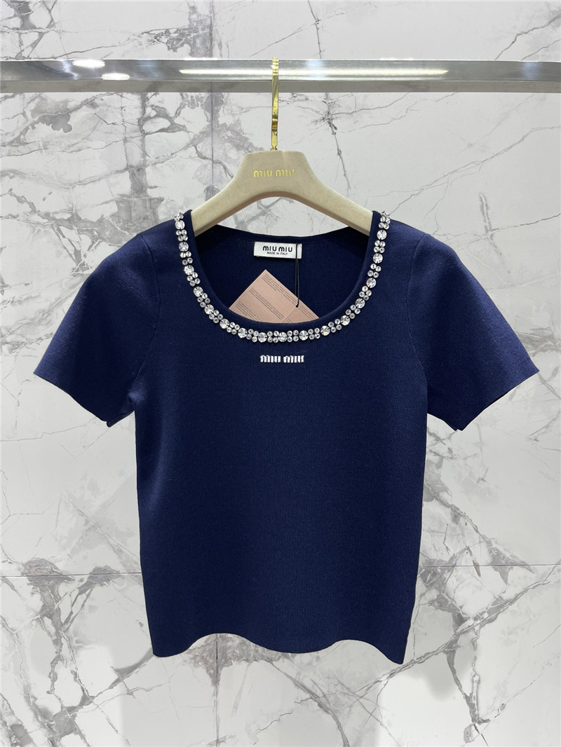 miumiu studded U-neck knitted T-shirt replica d&g clothing