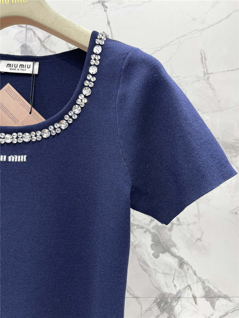 M1um1u studded u-neck knitted t-shirt replica d&g clothing