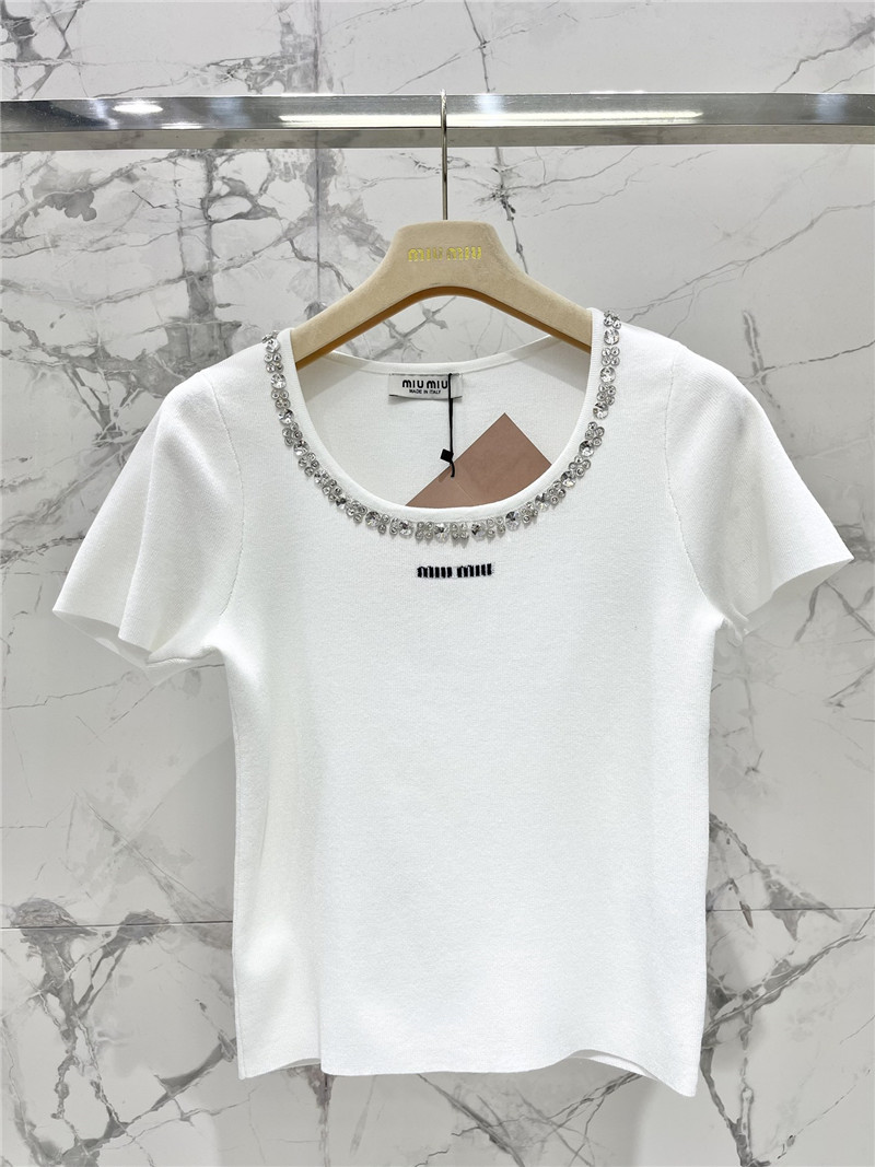 miumiu studded U-neck knitted T-shirt replica d&g clothing