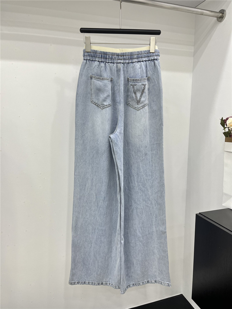 Va1e*ntin0 contrast elastic waist tencel jeans replica d&g clothing
