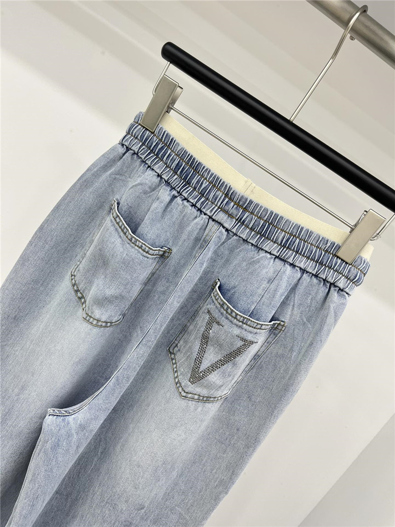 Va1e*ntin0 contrast elastic waist tencel jeans replica d&g clothing