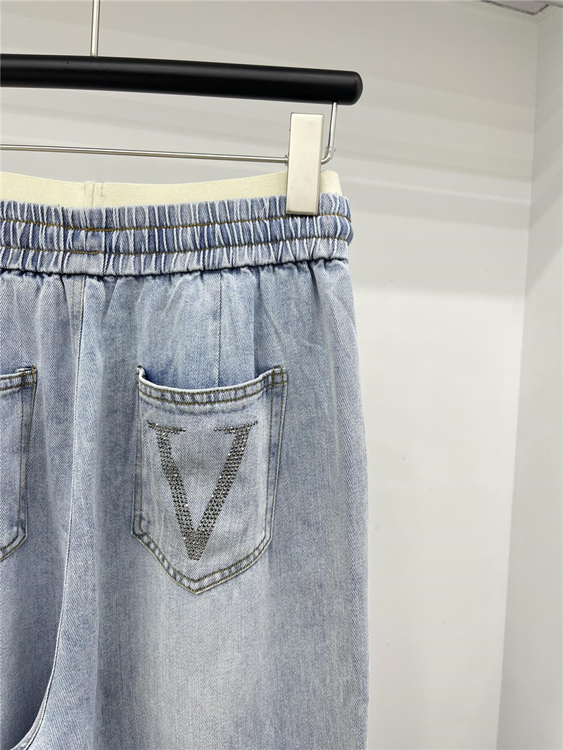 Va1e*ntin0 contrast elastic waist tencel jeans replica d&g clothing