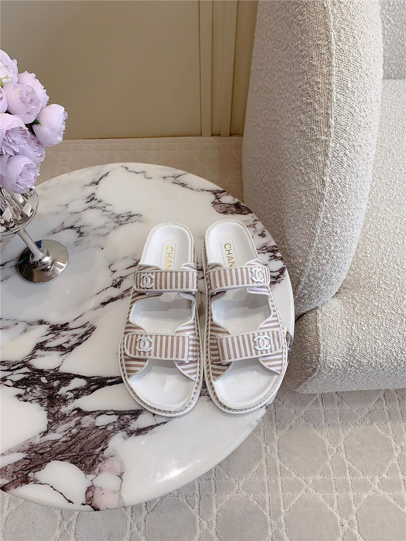 Chanel White Brown Dad Slides
