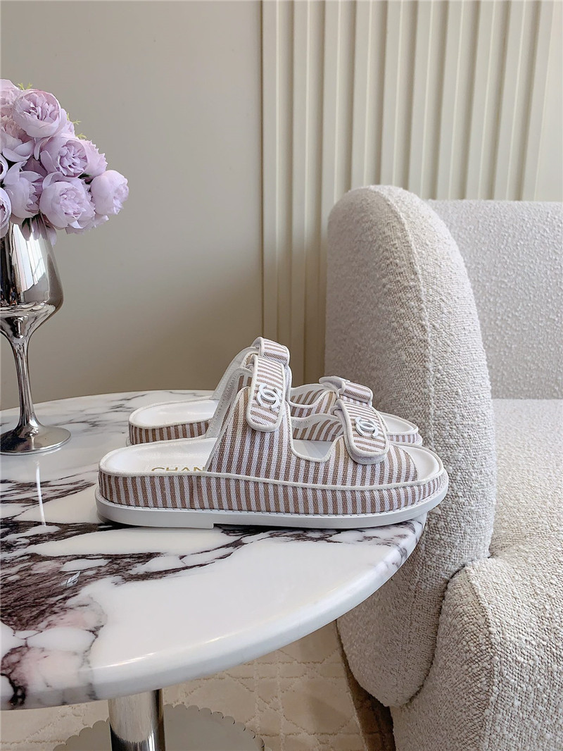 Chanel White Brown Dad Slides