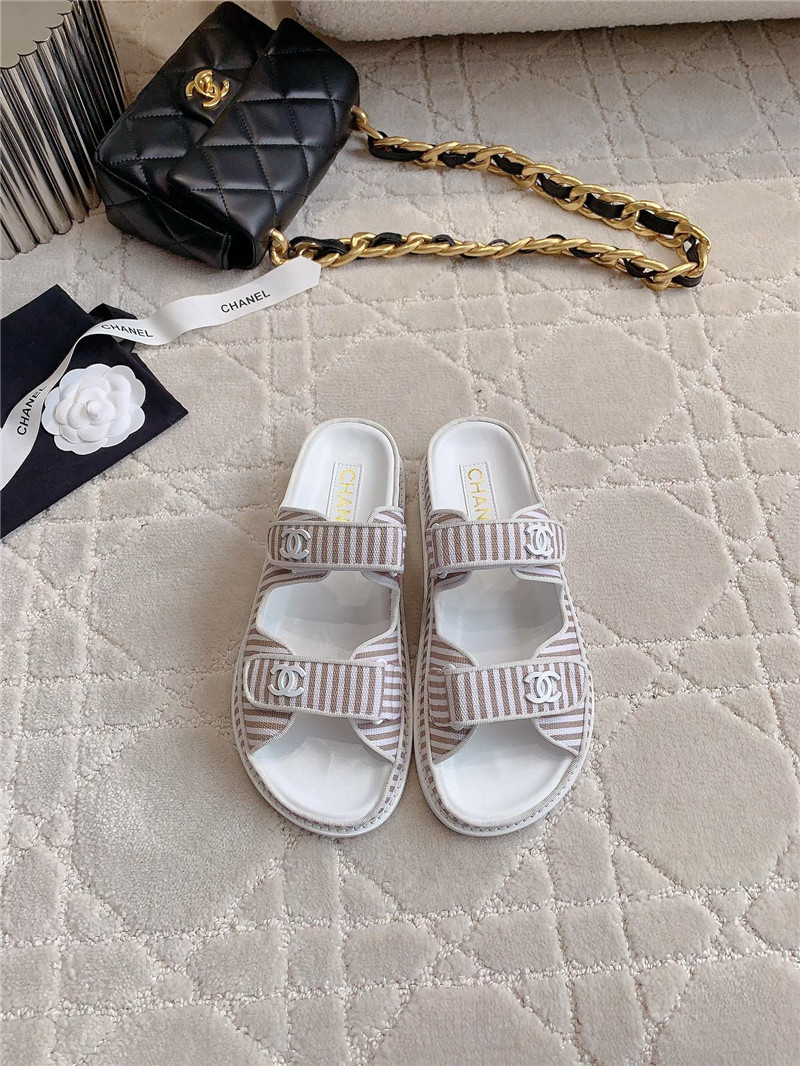 Chanel White Brown Dad Slides