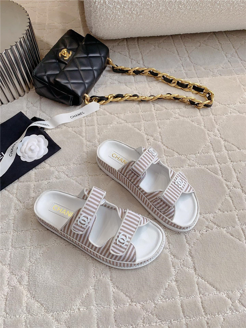 Chanel White Brown Dad Slides