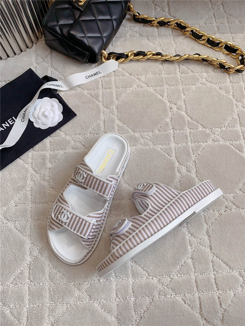Chanel White Brown Dad Slides