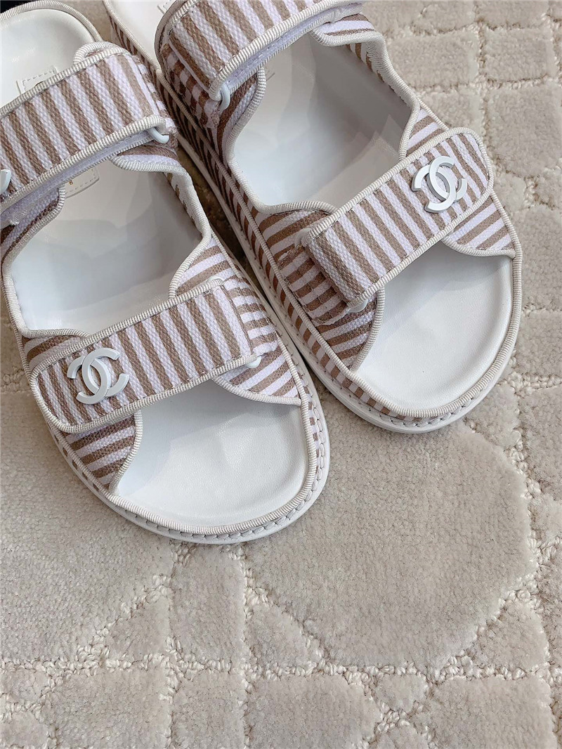 Chanel White Brown Dad Slides