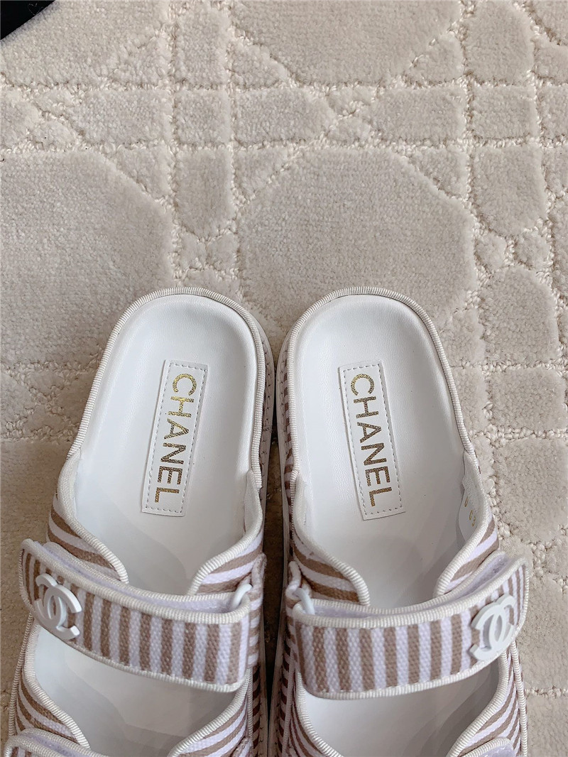 Chanel White Brown Dad Slides