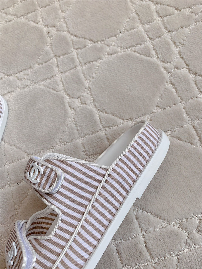 Chanel White Brown Dad Slides