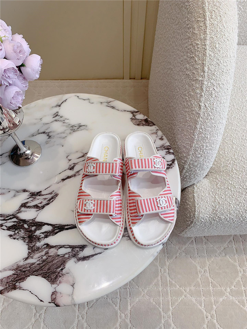 Ch**el white pink dad slides