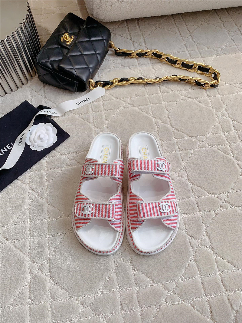 Ch**el white pink dad slides