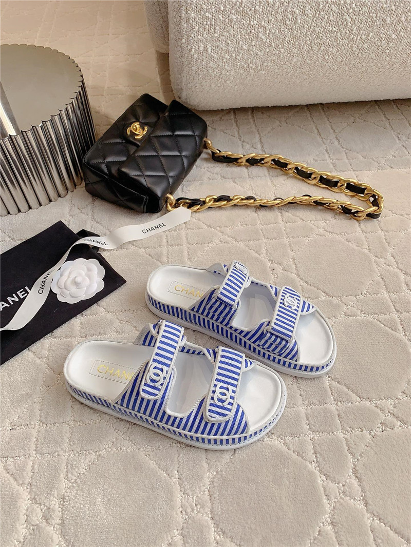 Chanel White Blue Dad Slides