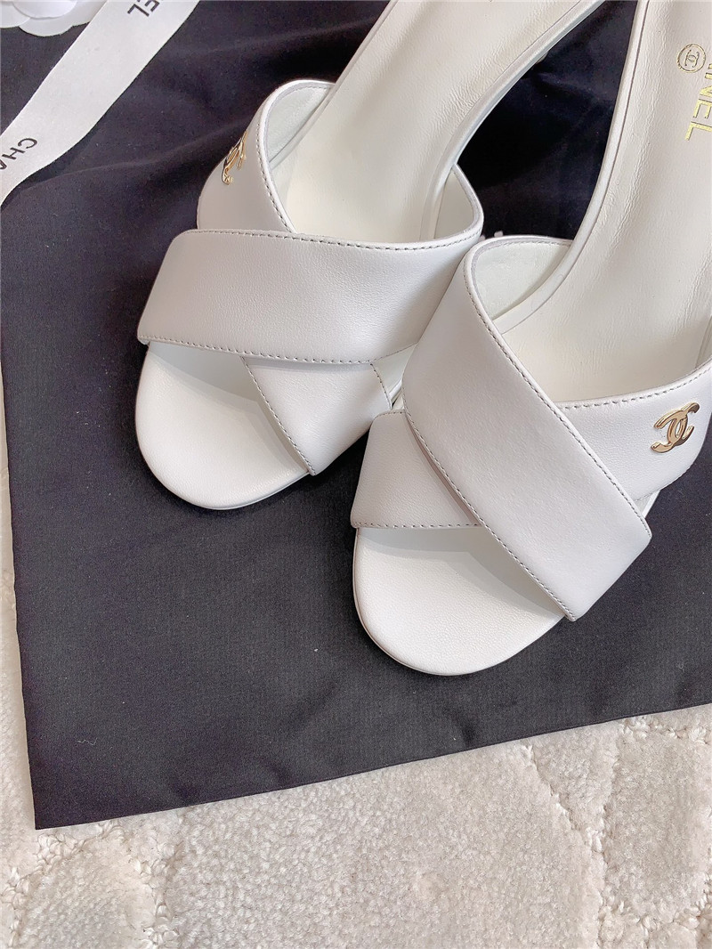 Ch**el white lambskin pearl heel mule