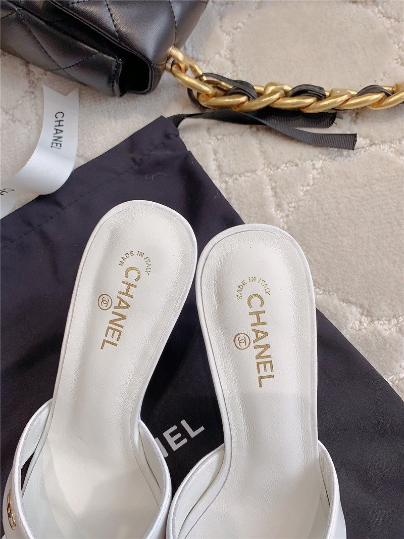 Ch**el white lambskin pearl heel mule