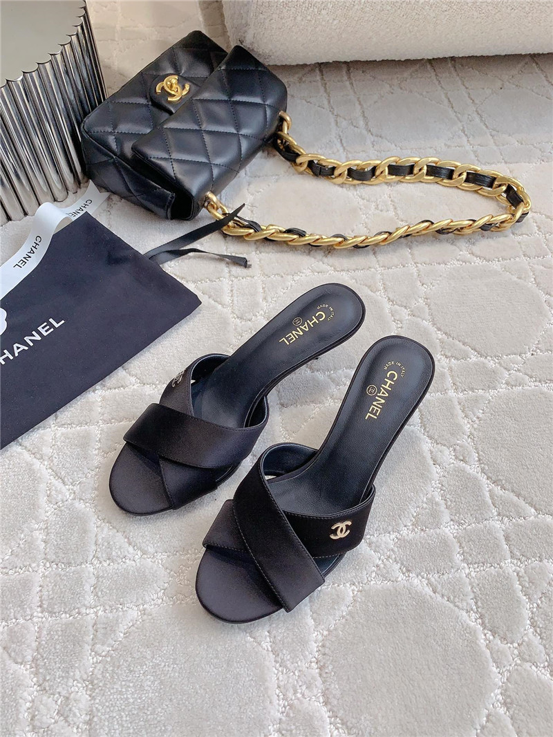 Chanel Black Velvet Pearl Heel Mule
