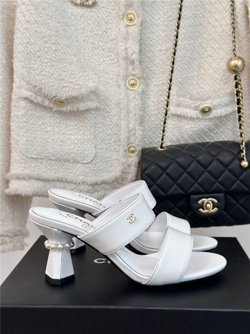 Ch**el block leather heel mule white