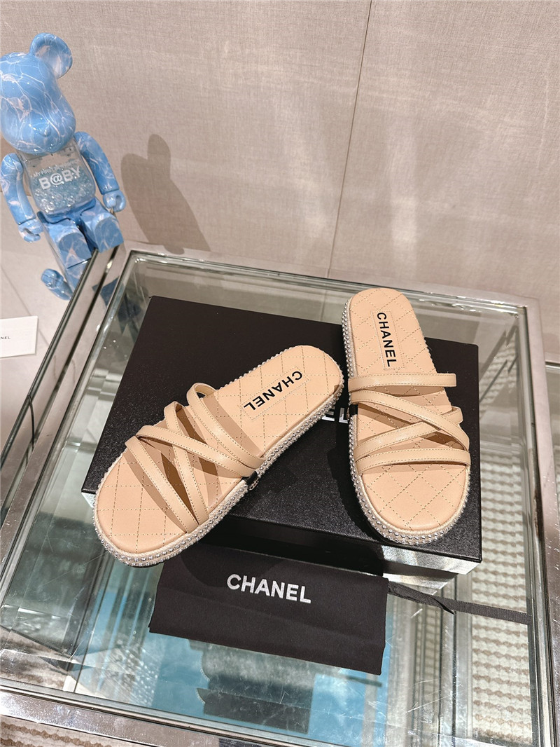 Ch**el cross rope platform slippers beige