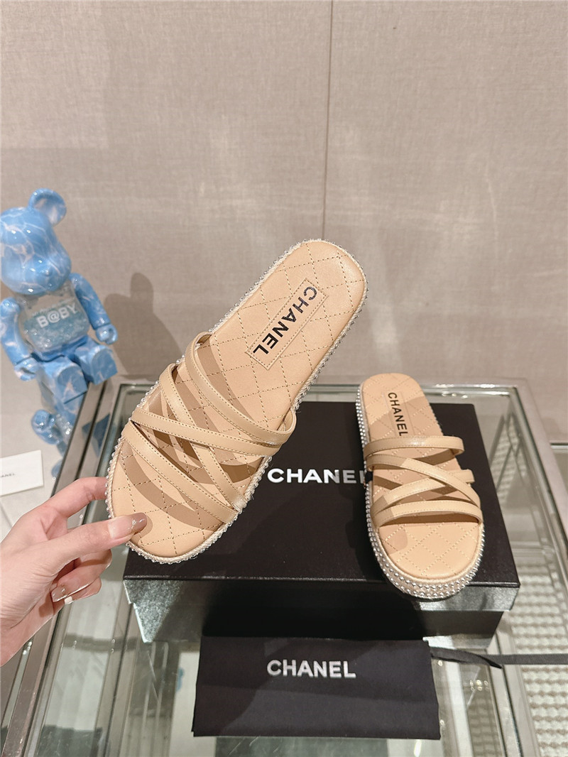 Ch**el cross rope platform slippers beige