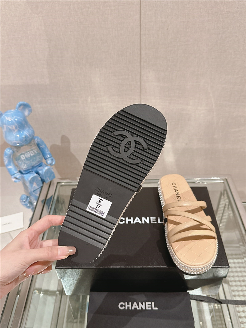 Ch**el cross rope platform slippers beige