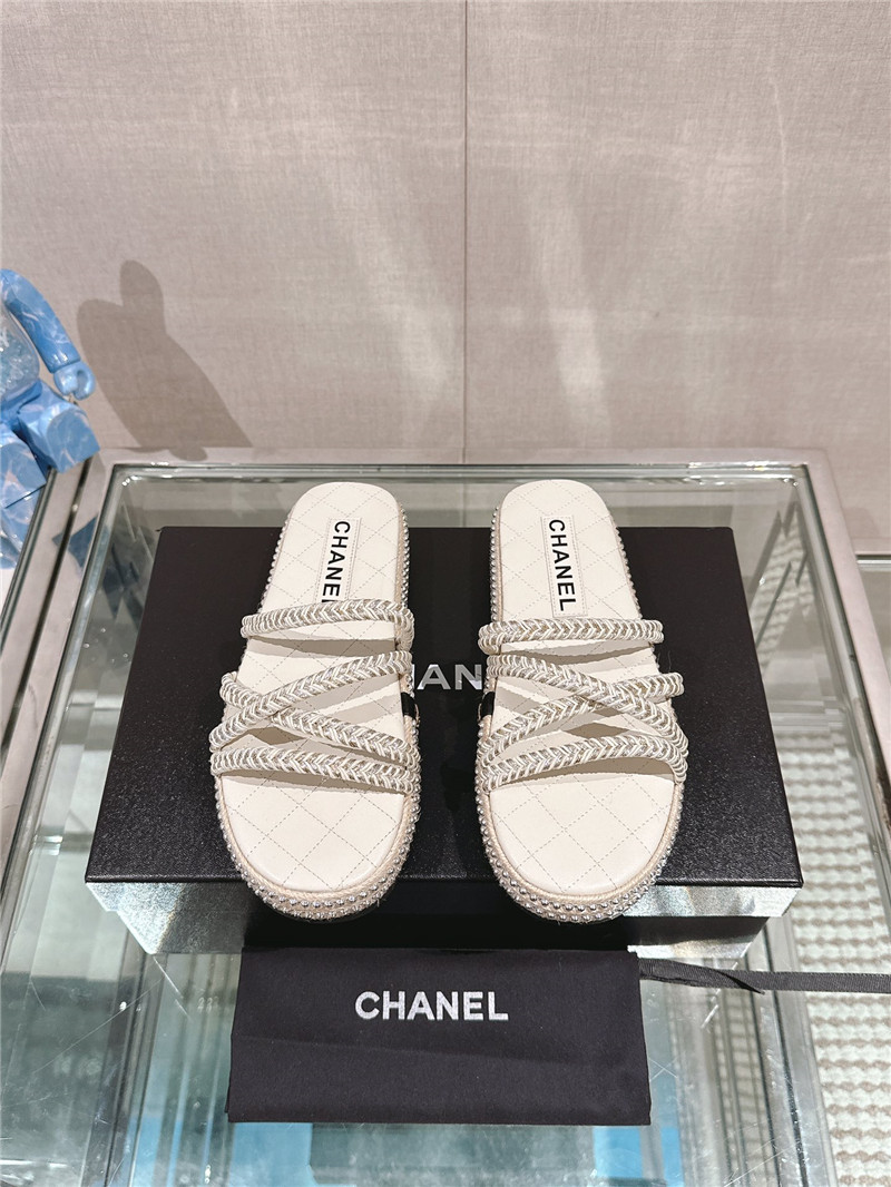 Chanel Cross Rope Platform Slippers