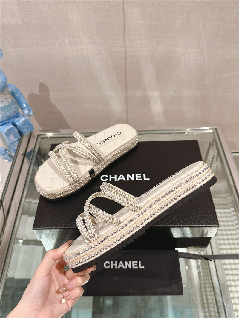 Chanel Cross Rope Platform Slippers