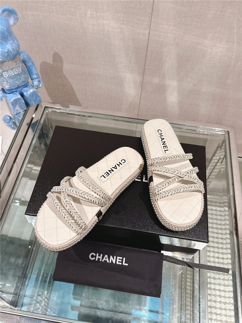 Chanel Cross Rope Platform Slippers